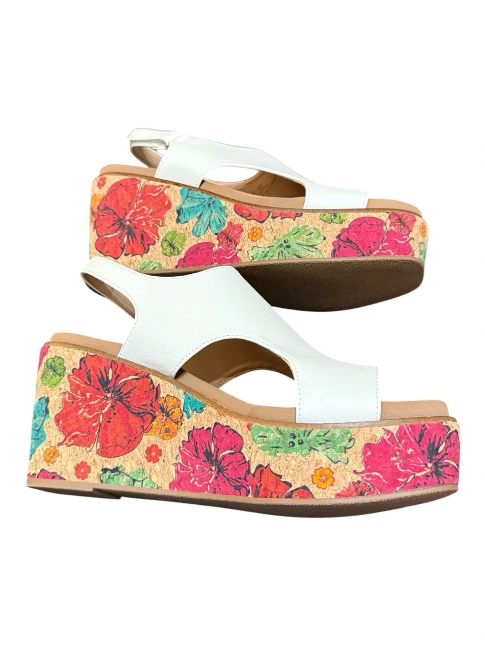 Corkys Freddy White Floral Cork Platform Sandals Size 10 NIB